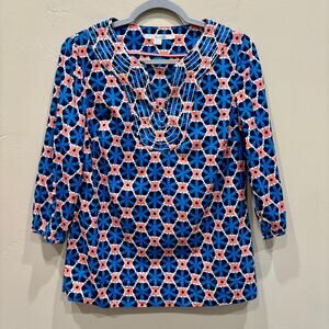 Boden Women’s Floral Geometric Print Blouse Blue Pink - Size: 8